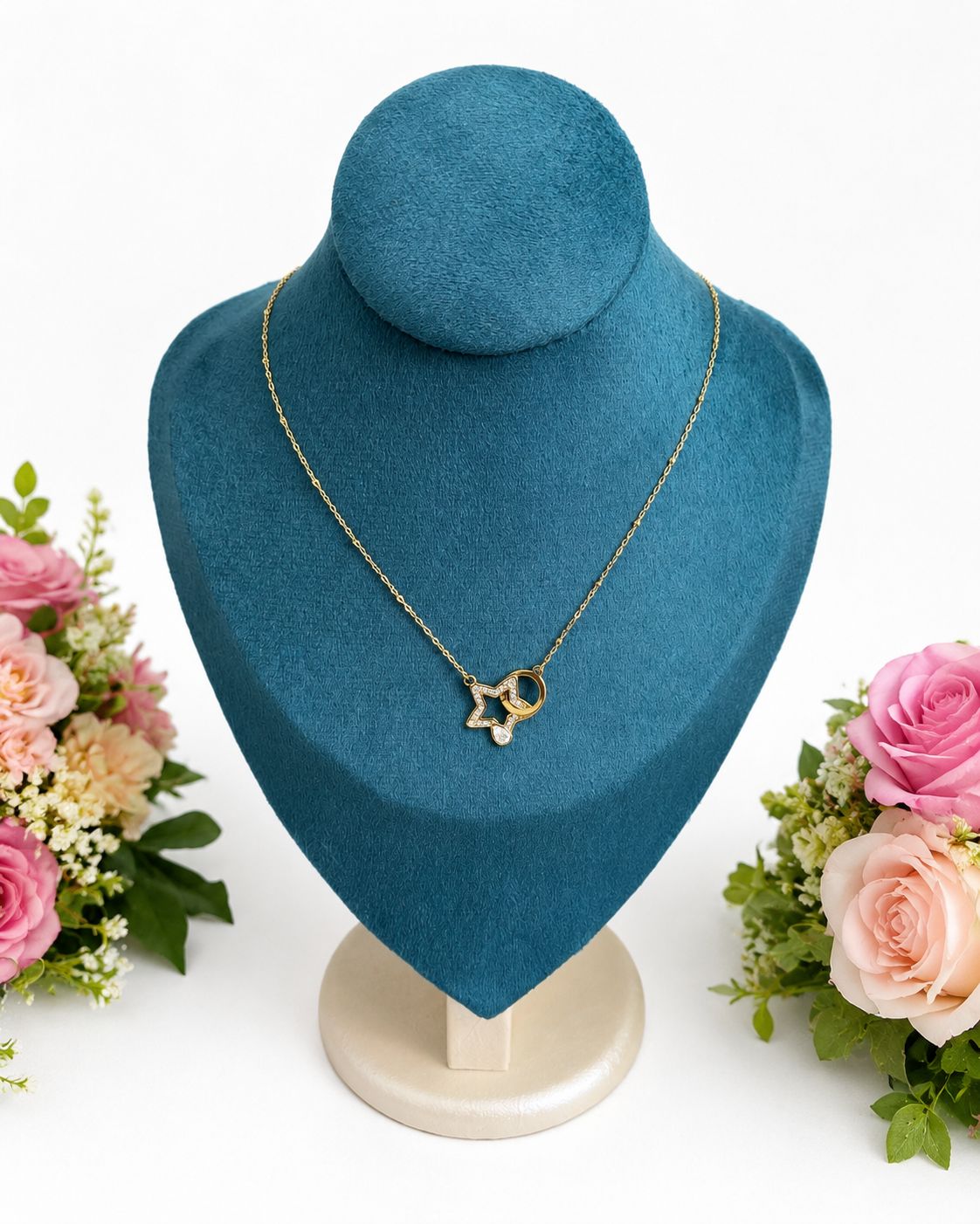 Elegant Star & Circle Crystal Anti-Tarnish Pendant Necklace