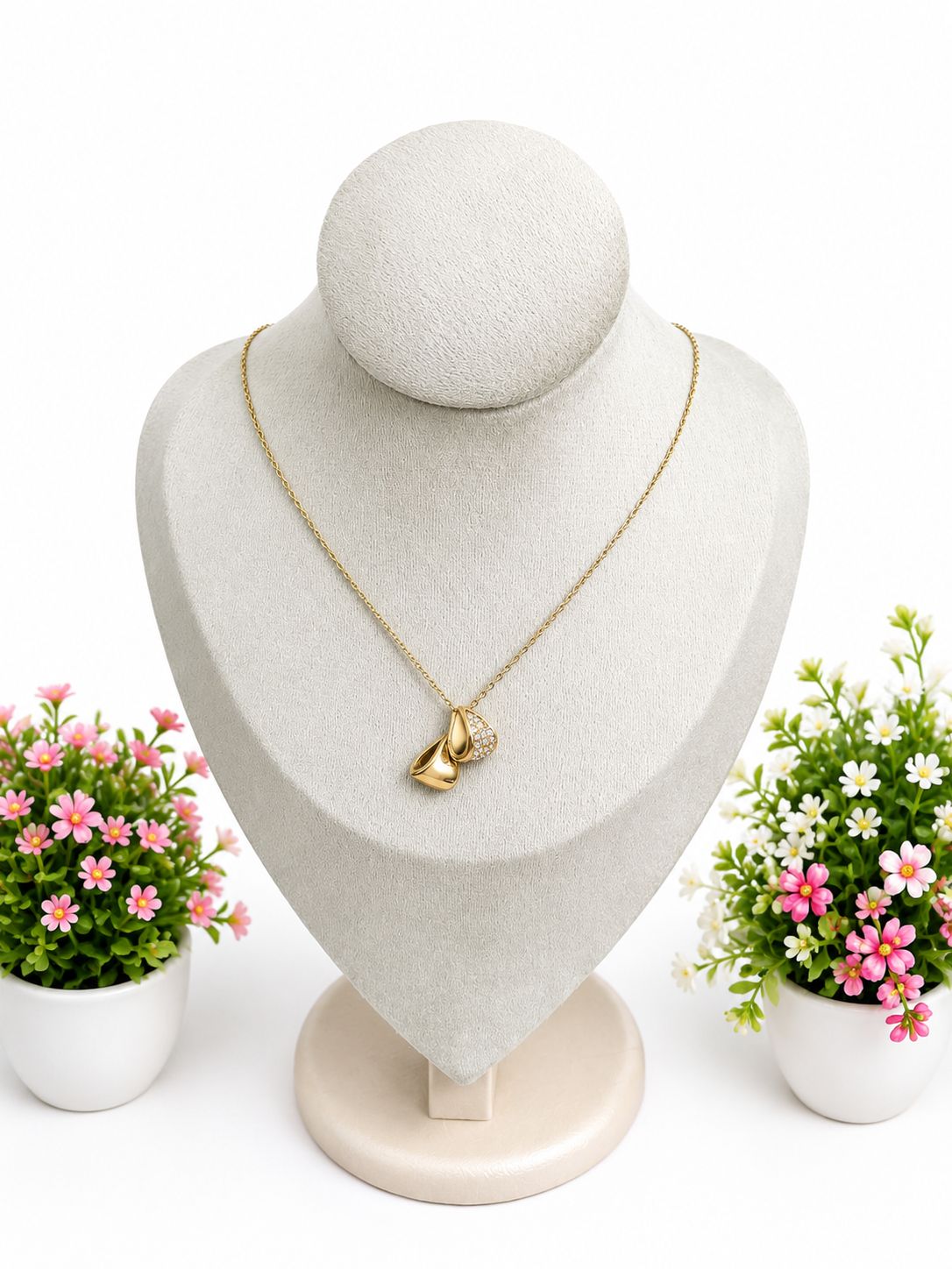 Elegant Double Teardrop Crystal Anti-Tarnish Pendant Necklace